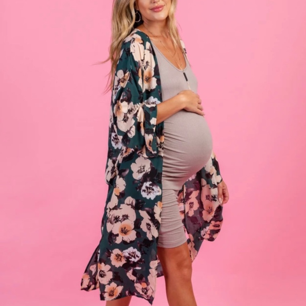 PinkBlush Floral Chiffon Long Maternity Cover Up S